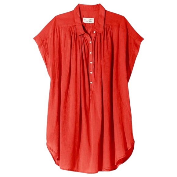 Nili Lotan Women’s Size L Red Cotton Normandy Popover Henley Top Shirt Blouse - Picture 1 of 6